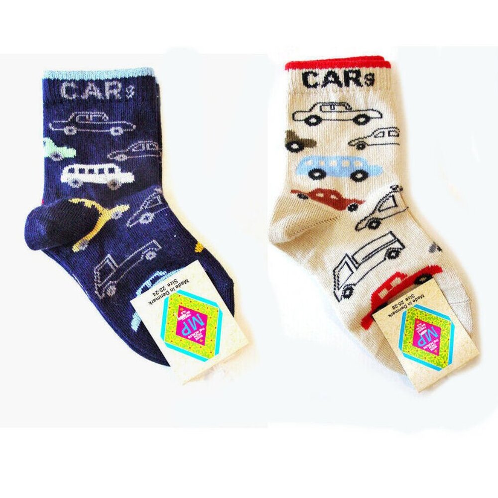 MP Denmark Lot Set of Two‎ Newborn Boys Socks w/Cars NWT sz 17/18 2-3 Foot Size